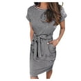 thumbnail image 7 of Babibeauty Womens Dresses Women's Summer Striped Short Sleeve T-Shirt Dress Casual Tie Waist With Pockets Dresses, 7 of 7