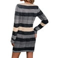 thumbnail image 6 of Women'S Striped Sweater Dress High Waist Knit Textured V Neck Long Sleeve Bodycon Dress Knit Mini Dress Gray S, 6 of 10