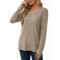 thumbnail image 3 of Womens Long Sleeve Tops V Neck Shirts Light-Weight Tunic Sweaters Fashion Khaki XXL, 3 of 9