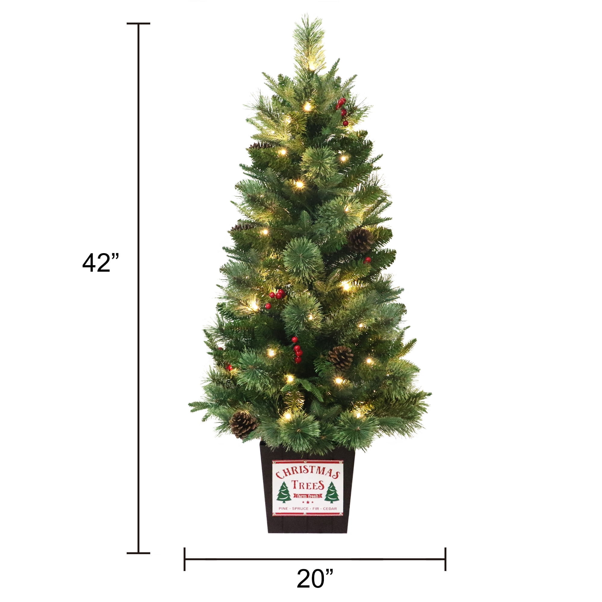 3.5' Pre-Lit Green Artificial Porch Christmas Tree with 35 Warm White LED Lights in Decorative Base, by Holiday Time