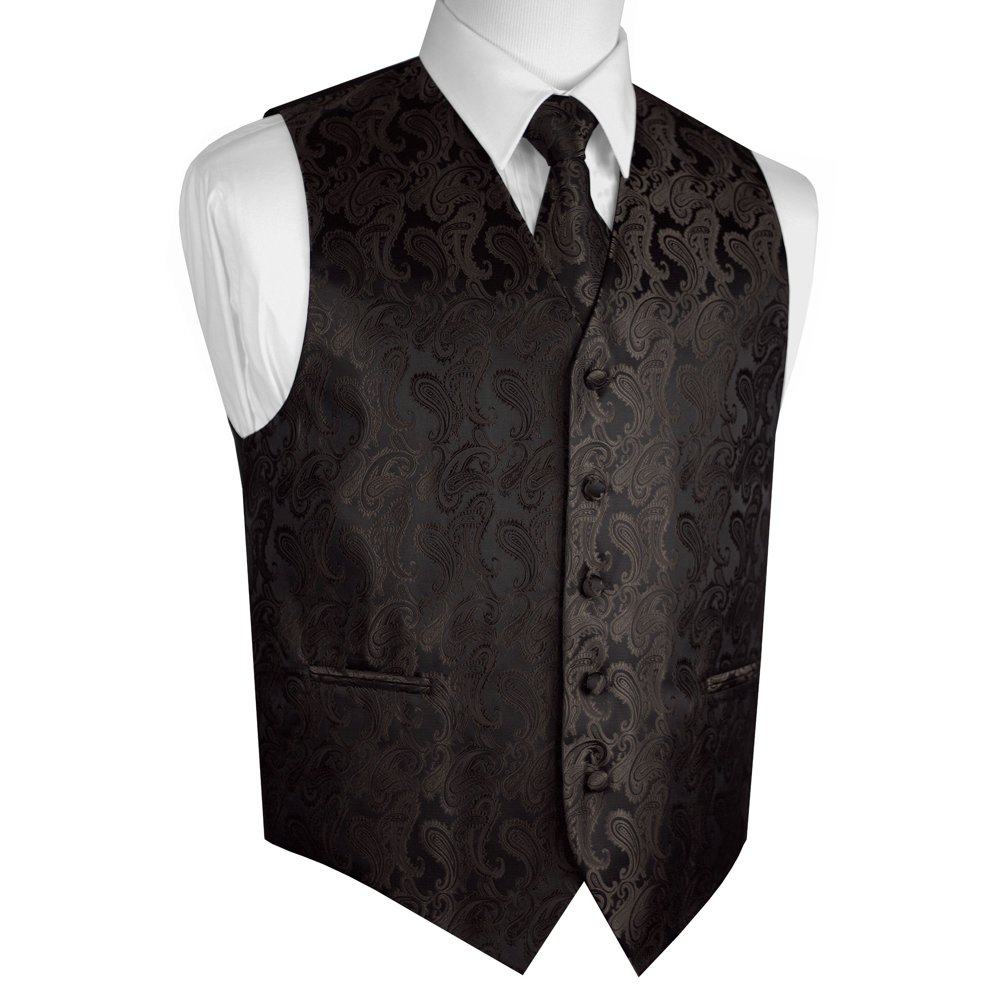 Brand Q Men's Formal, Wedding, Prom, Tuxedo Vest, Tie & Hankie set in Chocolate Paisley