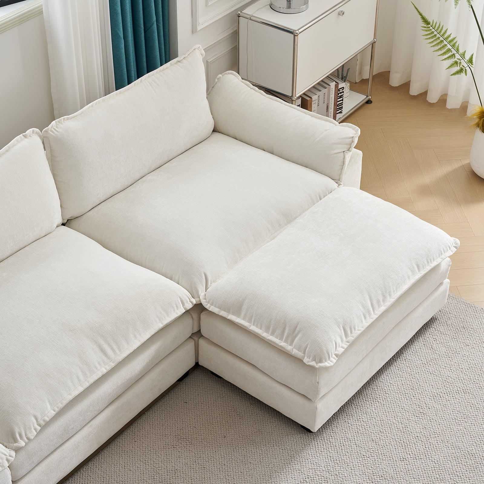 Ktaxon Sectional Sofa L Shaped Couch with Chaise Living Room Sleeper Set, 2 Seats with Chenille and Double Layer Cushions 86" W Beige