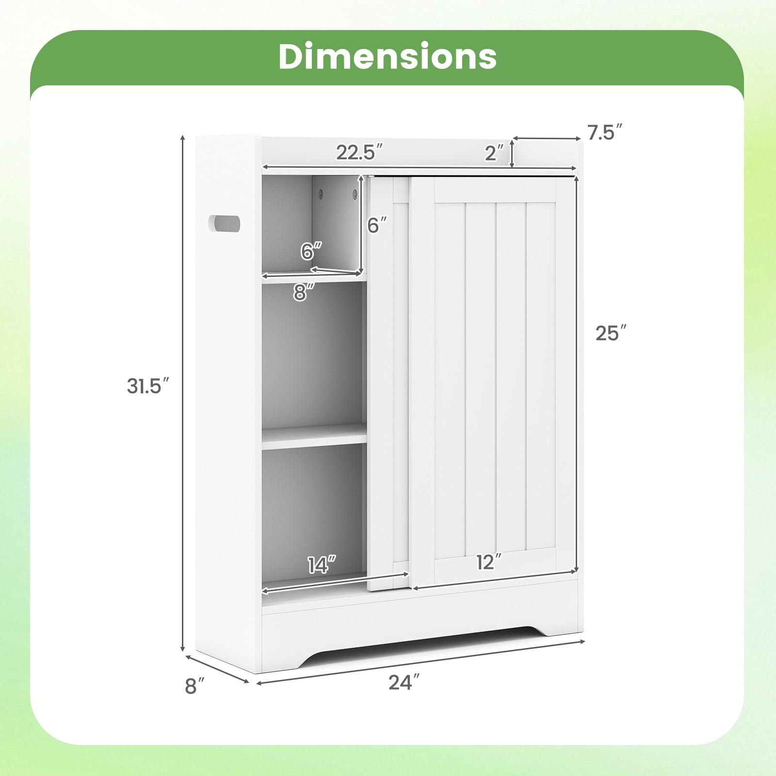Gymax Bathroom Floor Cabinet w/2 Sliding Doors & Adjustable Shelves for Small Spaces