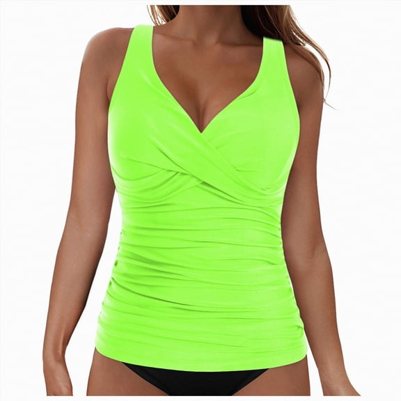 HCNTES Women Underwire Tankini Top Only - Tummy Control Bathing Suit Top Twist Front Swim Top Criss Cross Back Swimsuit Green,M