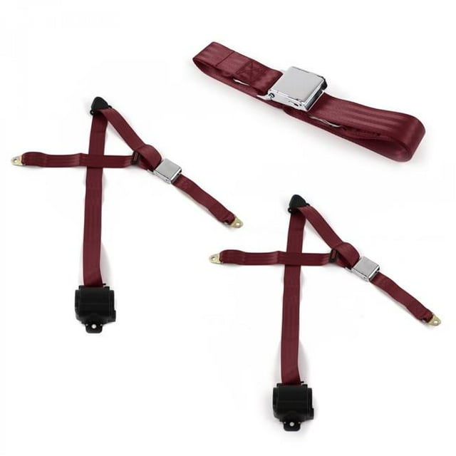 Voiture Ancienne 1935-1940 Avion 3 Points Burgandy Rétractable Banc Ceinture Kit - 3 Ceintures