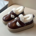 thumbnail image 2 of Fleece Lined Casual Shoes for Girls Kids Waterproof Non Slip Winter Warm Loafers Wide Toe Box Slip On Dress Shoes Brown Size 9 Toddler, 2 of 6