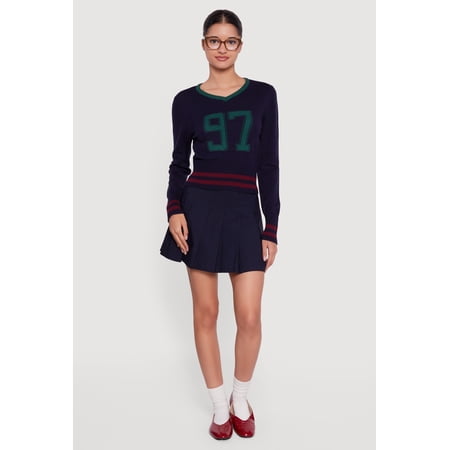 Women's 97 Graphic Varsity Stripe V-Neck Sweater