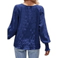 thumbnail image 5 of QAFOPEH Women's Crewneck Puff Long Sleeve Smocked Blouse Solid Color Casual Textured Tops, 5 of 7