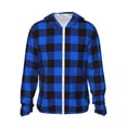 thumbnail image 1 of Balery Buffalo Plaid Blue Black Sudadera ligera de manga larga con capucha y protección solar UPF 50+ para hombre y mujer, ideal para pesca y running-Small, 1 of 7
