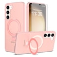 thumbnail image 1 of Asuwish Phone Case for Samsung Galaxy S23 Plus S23+ 5G Tempered Glass Screen Protector Magnetic Folding Stand Frosted Translucent Rugged Shockproof Protective Cell Cover SM-S916U 6.6 Women Men Pink, 1 of 7
