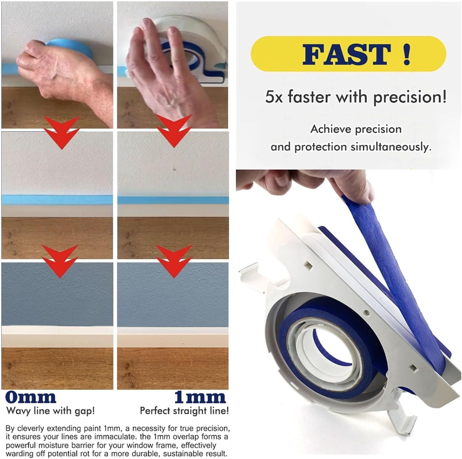 LC-dolida Painters Tape Applicator, Masking Tape Dispenser for Trim Tool with 1mm Spacing for Window Wall Floor Door Frame Painting