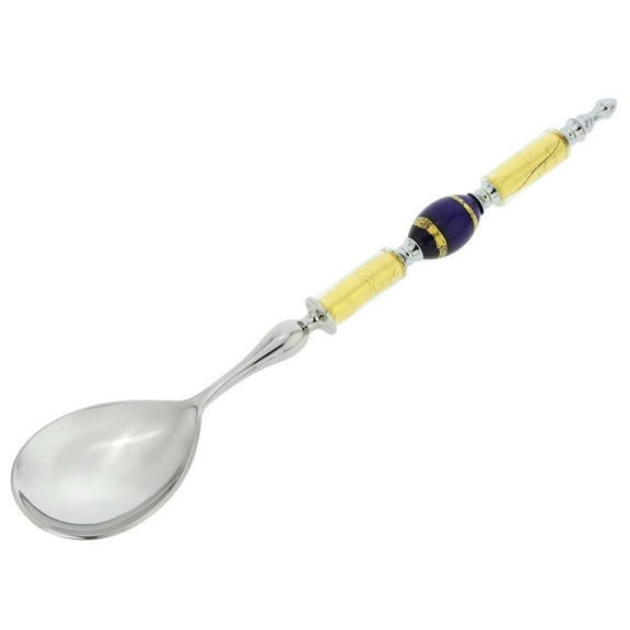 GlassOfVenice Italian Murano Glass Salad Spoon - Gold Blue Stripes