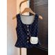 thumbnail image 3 of Blusa Sin Mangas Con Lunares Blancos Y Botones De Perla En Azul Marino, 3 of 30