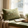 thumbnail image 2 of Rustic Wildflower Embroidered Lumbar Pillow Cover, Fuzzy Yarn Vintage Floral Rectangular Cushion Case for Sofa Bed Bench Chair and Farmhouse Home Decor, 2 of 6