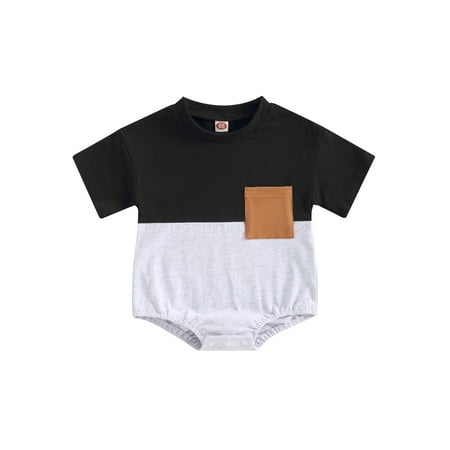 

COUTEXYI Baby Girls Boys Romper Short Sleeve Crew Neck Contrast Color Patchwork Summer Bodysuit