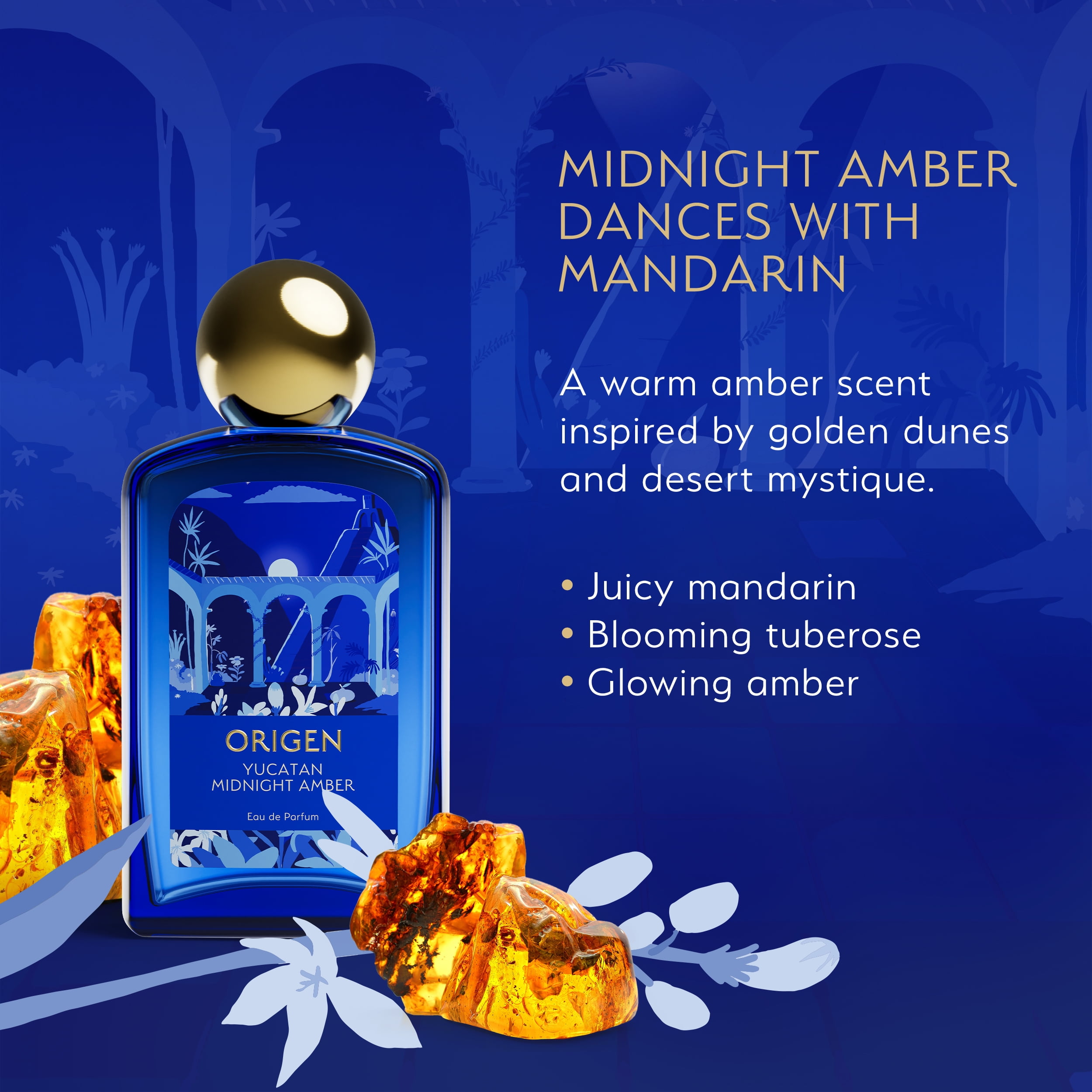 Origen Yucatan Midnight Amber Eau de Parfum, Vibrant and Solar Floral Ambery Fragrance for Women, 3.3 oz
