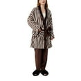 thumbnail image 4 of Roncen Fuzzy Fleece Robe Striped Plush Kimono Warm Thick Fluffy Oversized V Neck Bathrobe, 4 of 7