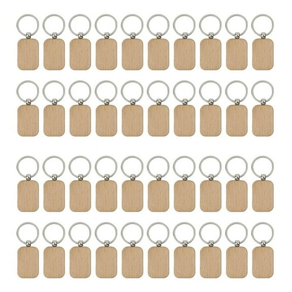 40Pcs Blank Wooden Wooden Keychain DIY Wooden Keychain Key Tag Anti-Lost Wood Accessories Gift
