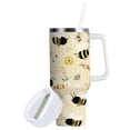 thumbnail image 2 of 30 oz Insulated Stainless Steel Tumbler Double Wall Stainless Steel Tumbler with 2-Way Drinking Cute Bees and Honeycomb Pattern, 2 of 9