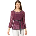 thumbnail image 1 of Blusas Tops Peplum De Encaje Semitransparente De ManLarCon CintuAnudaPaMujer PúrpuXS, 1 of 6