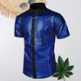 thumbnail image 3 of Happydeer Men Club Shirt Mens 70s Disco Costume Vinatge Turn-down Collar Reflective Shiny Sequins Short Sleeve Button Down Shirt (Blue, XL), 3 of 13