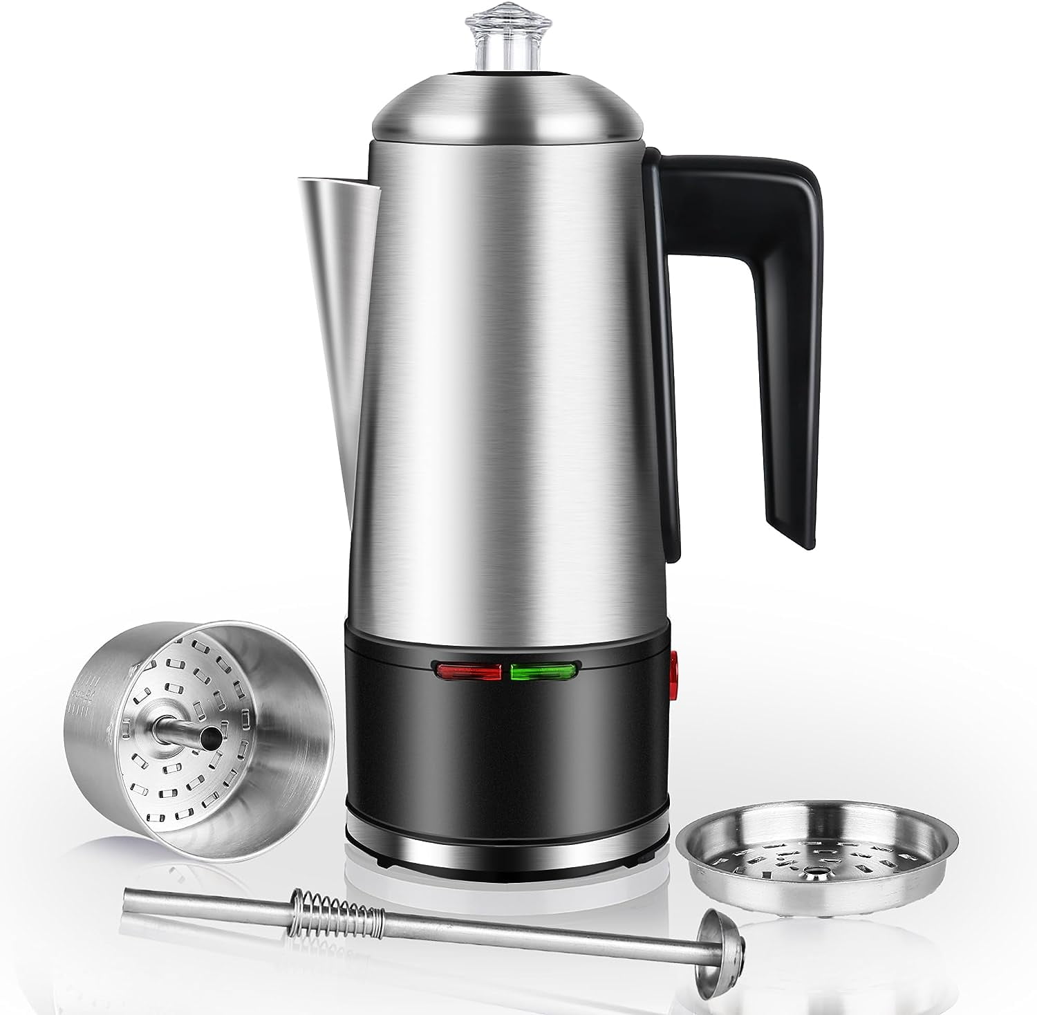 Electric Coffee Percolator 12 CUPS Percolator Coffee Pot,800W Percolator Coffee Maker Stainless Steel with Clear Knob Cool-touch Handle,Coffee Pot Percolator Auto Keep Warm Function