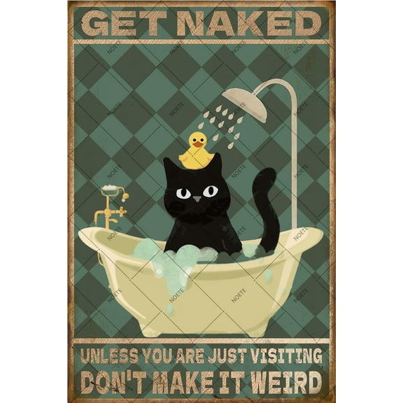 Noete Bathroom Metal Signs Vintage Cat Wall Decor for Toilet, Home & Office, Funny Primitive 8x12 Inch Tin Plaque, Easter Gift Idea