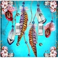 thumbnail image 1 of Metal Light Switch Plate Cover Beaded Feather Flower Strings Teal DRM013, 1 of 14
