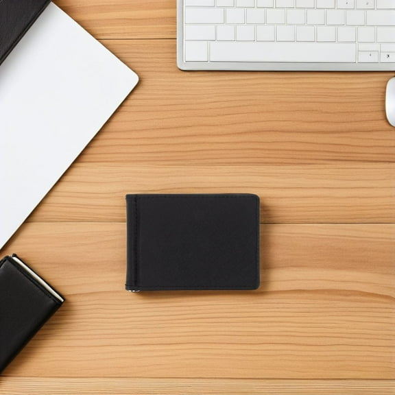SEWCHICS Men's Slim Front Pocket Wallet Black PU Small Purse with Zipper Compact Design for Everyday Use