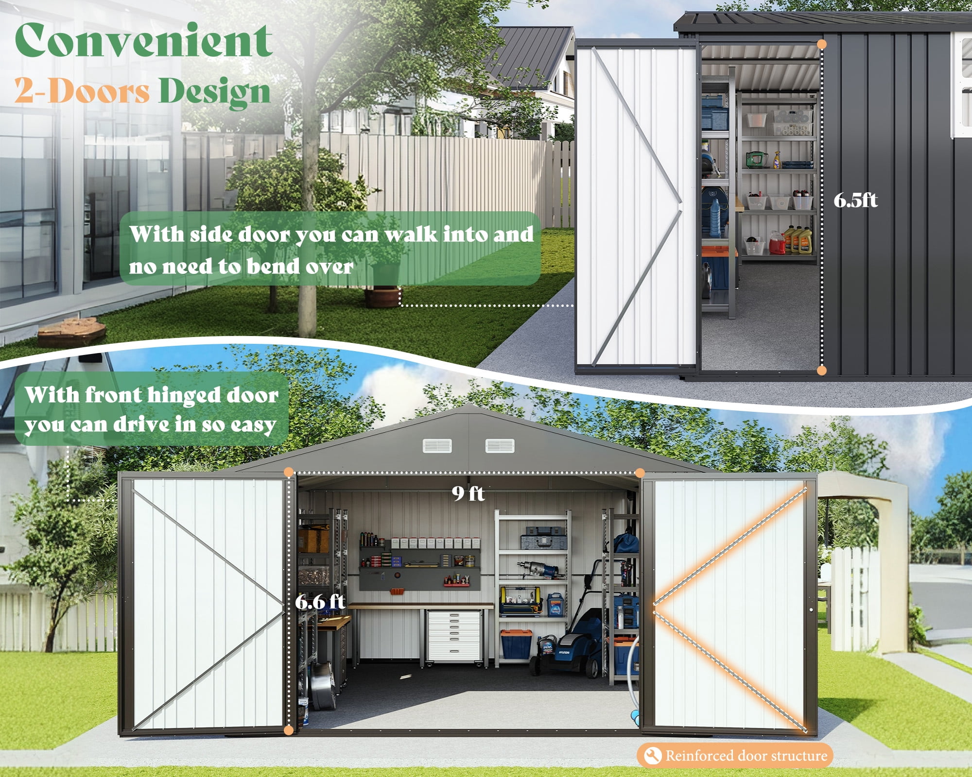 LUXOAK 13.2x20.7x8.4 ft Outdoor Storage Shed, Huge Metal Shed with 2 Double Hinged Doors and 4 Windows, Carport for Car, Truck, Bike, Dark Grey