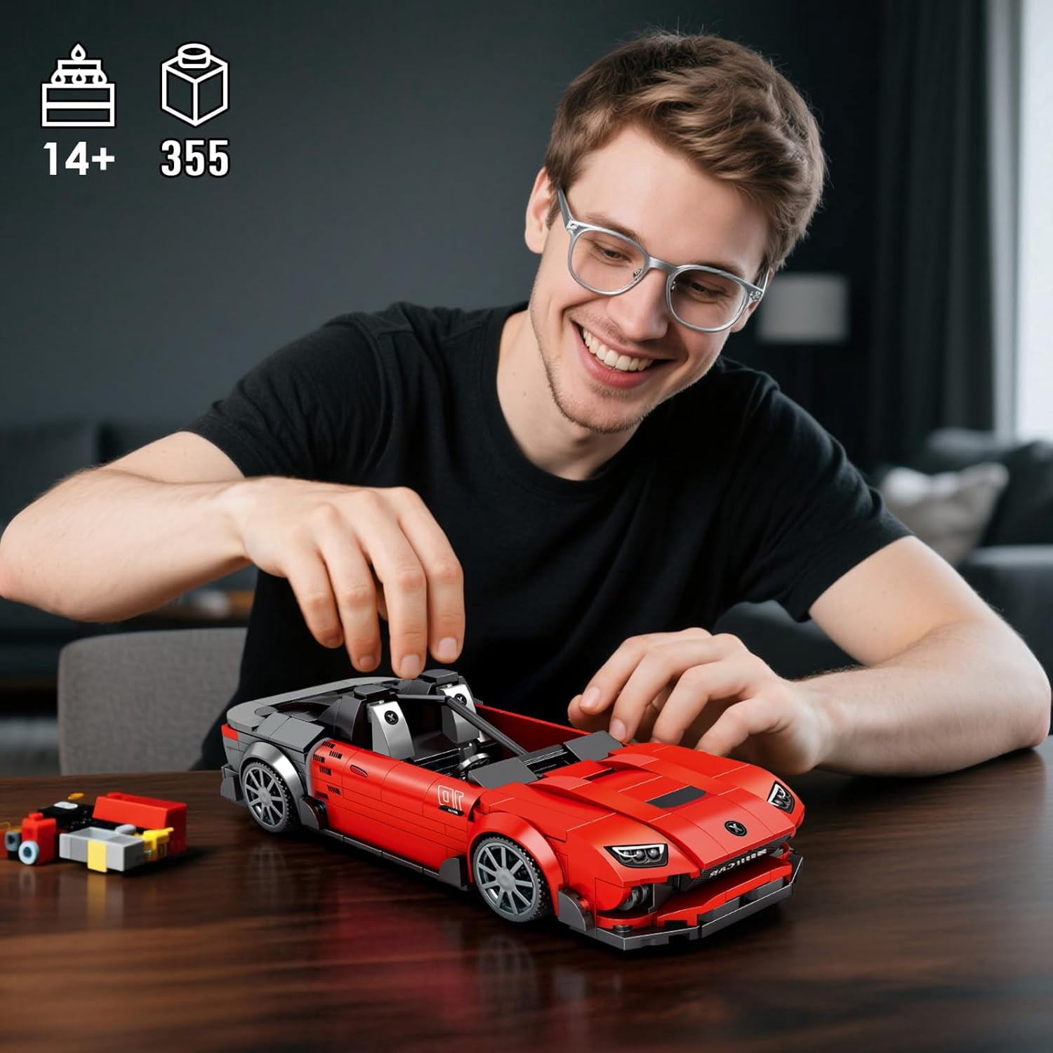 Sports Car Building Set, MOC Racing Car Decor Model Kit, Cool Cars Toys Gifts for Adults Teens Age 14+ (355 Pieces)