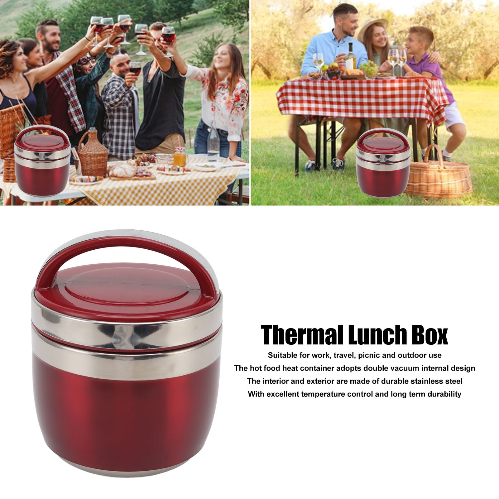 Insulated Lunch Box, 1.5L Vacuum Lunch Box 304 Stainless Steel Insulated Food Container Portable Bento Box for Office Worker[red]