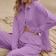 thumbnail image 5 of ICHUANYI Clearance Women's Button Long Sleeve Shirt Blouse And Pants Set With Pocket(Purple, L) ICHUANYI WER2023081202849, 5 of 7