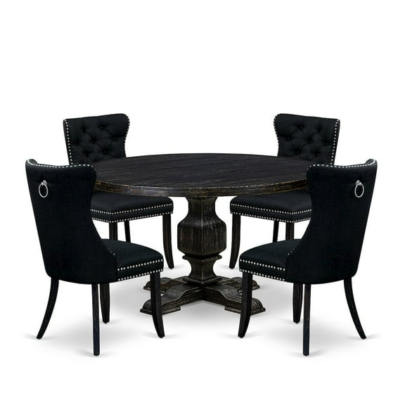 Luxe by East West Furniture 5 Piece Dining Room Set For 4 Includes 54" Round Table In Black Color