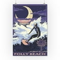 thumbnail image 2 of Folly Beach, South Carolina, Surfer with Palmetto Moon (16x24 Giclee Gallery Art Print, Vivid Textured Wall Decor), 2 of 3