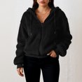thumbnail image 2 of CharmCyan Women's Loose Winter Long Sleeve Cardigan Zipper Solid Color Plush Jacket Black S, 2 of 2