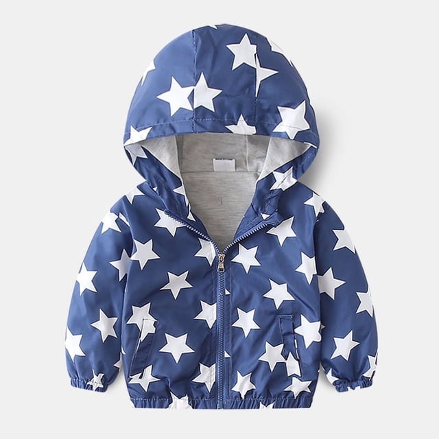 Boy‘s Cartoon Lightweight Wind Zip Hooded Jackets Windbreakers Cute Dust Coats 2T-7 Years