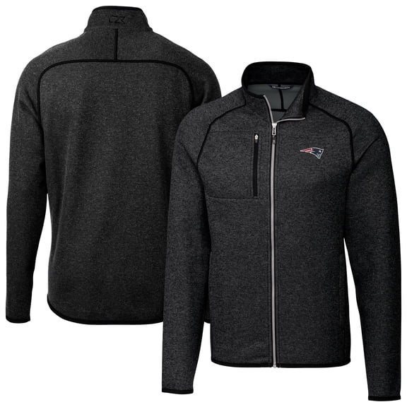 Men's Cutter & Buck Heather Charcoal New England Patriots Big & Tall Mainsail Sweater-Knit Full-Zip Jacket