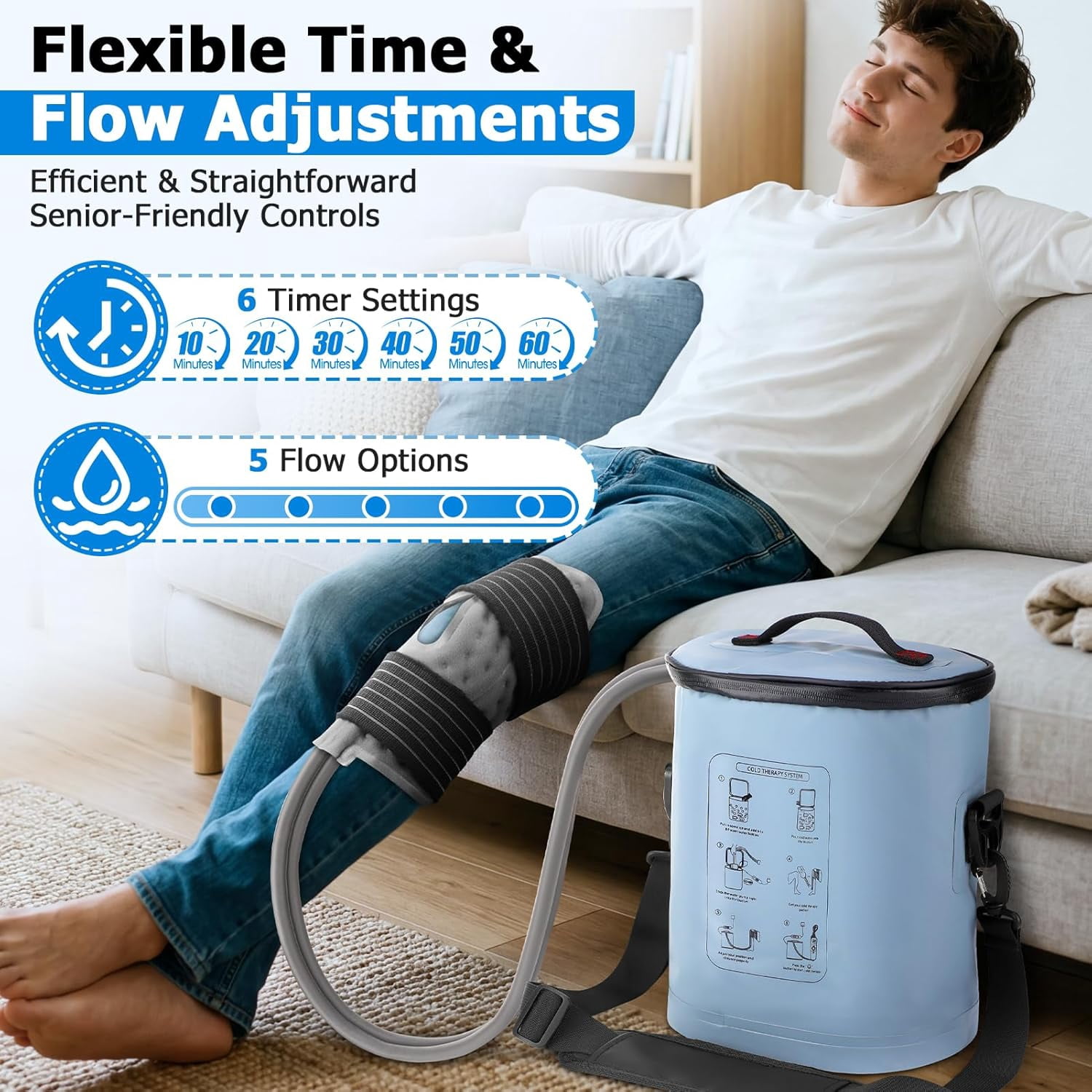 Cold Therapy Machine with Programmable Timer, Portable Knee Ice Machine for Knee After Surgery, Knee Replacement Recovery System, Cryotherapy Pain Relief w/Compression Pad