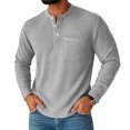 thumbnail image 2 of Men's Henley Shirts Long Sleeve Basic Waffle Knit Pullover T-Shirt with Pocket, 2 of 4