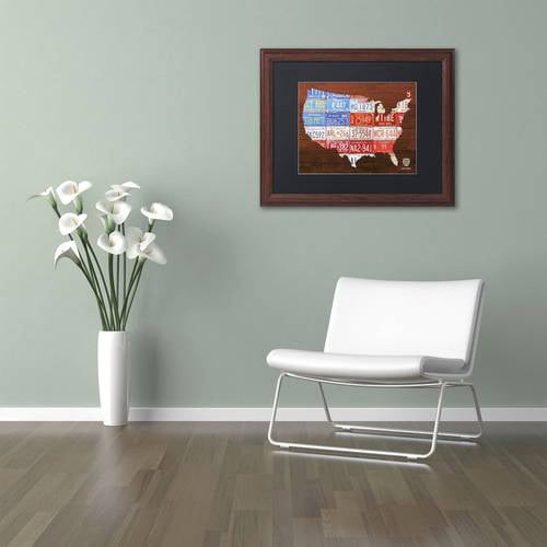 Trademark Fine Art 'USA Flag Map' Canvas Art by Design Turnpike, Black Matte, Wood Frame