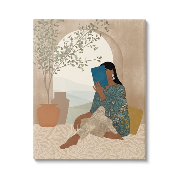 Stupell Industries Boho Woman Reading Botanical & Floral Painting Gallery Wrapped Canvas Print Wall Art, 24 x 30