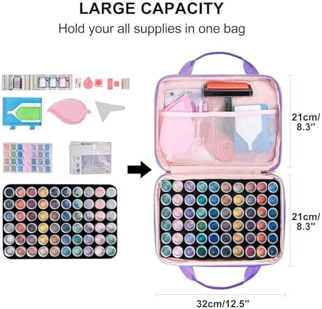 Diamond Painting Storage Containers, 60 Slots Bead Storage Box for Diamond Art Kits Accessories Organizer Case (Only Bottles and Bag) (Purple-2(60 Jars))