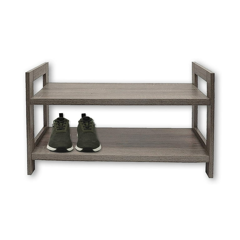 Gray 2-Tier Wood Shoe Rack