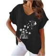 thumbnail image 2 of Linen Shirt Women Tunic Women's Summer Cotton Linen Floral Print Short Sleeve Tunic Tops Casual Plus Size Comfy V Neck Shirts Black, 2 of 4
