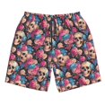 thumbnail image 3 of Uemuo Skull Blue Flower Pattern Men's Swim Trunks Hawaiian Beach Bathing Suit Swimsuits Beach Quick-Dry Shorts with Pockets-X-Large, 3 of 9