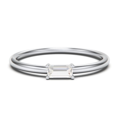 East-West Stackable Baguette Birthstone Ring - Cubic Zirconia / White Topaz (April)