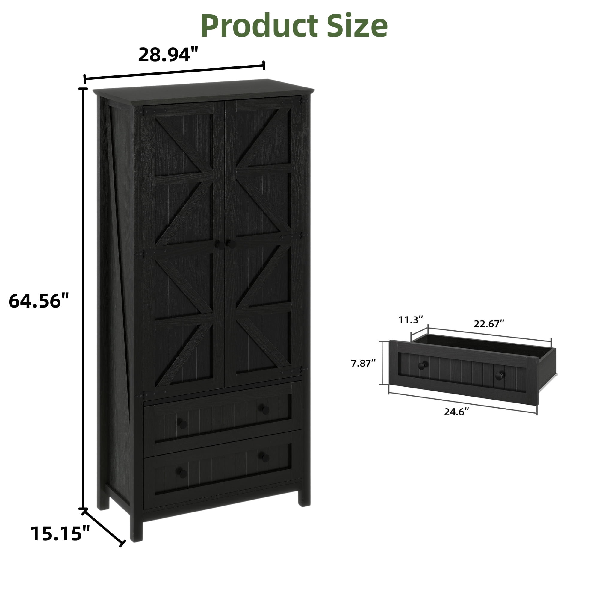 Uforic Kitchen Pantry Storage Cabinet with Drawers & Shelves, Farmhouse Kitchen Furniture, Black
