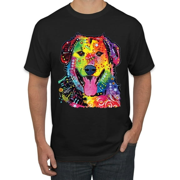 Smiling Dog | Colorful Neon Golden Retreiver | Dean Russo Art Animal Lover Men's T-Shirt, Black, 4X-Large