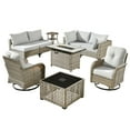thumbnail image 4 of XIZZI 9 Pieces Wicker Patio Furniture Outdoor Conversation Set with Fire Pit Table and Swivel Rocking Chairs Rattan Patio Sectional Sofa with Cushions for Backyard, Gray, 4 of 11